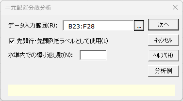 「二元配置分散分析」ダイアログ1