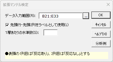 「拡張マンテル検定」ダイアログ