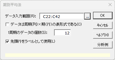「期別平均法」ダイアログ