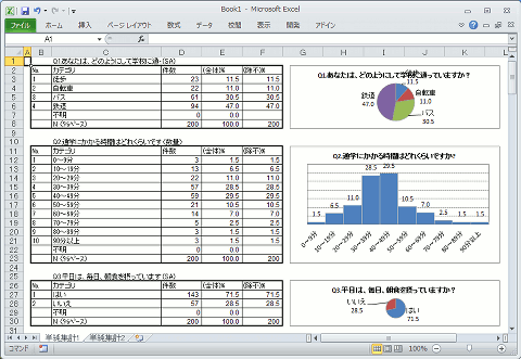 Excel出力画面例 アンケート集計ソフト 秀吉dplus