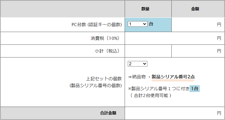購入例3の注文画面