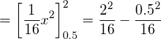  \displaystyle = \left[ \frac{1}{16} x^2 \right]_{0.5}^{2} = \frac{2^2}{16} - \frac{0.5^2}{16} 