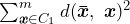 \sum^{m}_{\boldsymbol{x} \in C_1} d(\boldsymbol{\bar{x}},\ \boldsymbol{x})^2