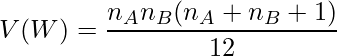  \displaystyle V(W) = \frac{n_A n_B(n_A + n_B +1)}{12} 