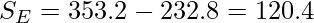  S_E = 353.2 - 232.8 = 120.4 