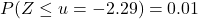 P(Z \leq u=-2.29)=0.01