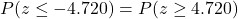 P(z \leq -4.720)=P(z \geq 4.720)