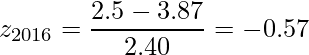  \displaystyle z_{2016} = \frac{2.5 - 3.87}{2.40} = -0.57 