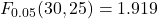 F_{0.05}(30, 25)=1.919