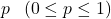 p \hspace{3mm} (0 \leq p  \leq1)