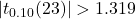 |t_{0.10}(23)|>1.319