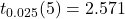 t_{0.025}(5)=2.571