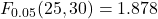 F_{0.05}(25, 30)=1.878