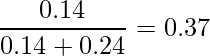  \displaystyle \frac{0.14}{0.14+0.24} = 0.37 