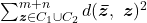 \sum^{m+n}_{\boldsymbol{z} \in C_1 \cup C_2} d(\boldsymbol{\bar{z}},\ \boldsymbol{z})^2