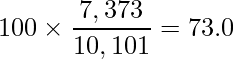  \displaystyle 100 \times \frac{7,373}{10,101} = 73.0 