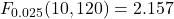 F_{0.025}(10,120)=2.157