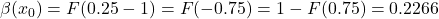\beta(x_0) = F(0.25-1) = F(-0.75) = 1-F(0.75) = 0.2266