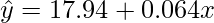  \displaystyle \hat{y} =17.94+0.064x 