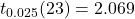 t_{0.025}(23)=2.069