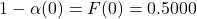 1-\alpha(0) = F(0) =0.5000