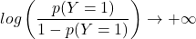 \displaystyle log \left( \frac{p(Y=1)}{1-p(Y=1)} \right) \rightarrow +\infty