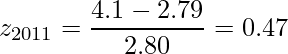  \displaystyle z_{2011} = \frac{4.1 - 2.79}{2.80} = 0.47 