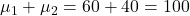 \mu_{1}+\mu_{2}=60+40=100