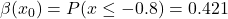 \beta(x_0)=P(x \leq -0.8)=0.421