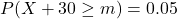 P(X+30 \geq m) = 0.05