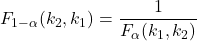 \displaystyle F_{1-\alpha}(k_{2}, k_{1}) = \frac{1}{F_{\alpha}(k_{1}, k_{2})}