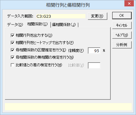 ［相関係数］タブ