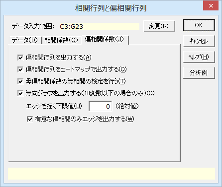 ［偏相関係数］タブ