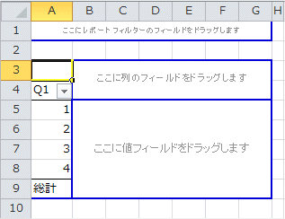 Q1を行フィールドへドラッグ