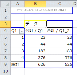 集計項目を縦並びから横並びに変更