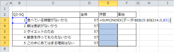 件数を求めるSUM関数の入力