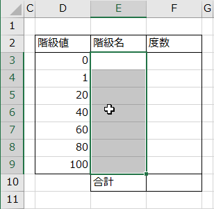 階級名のセル範囲を選択