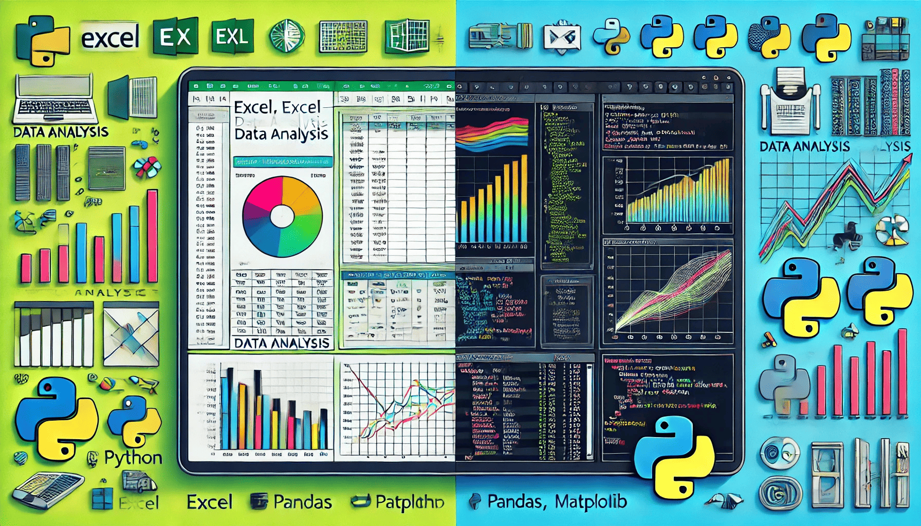 Pythonとエクセル統計の比較イメージ