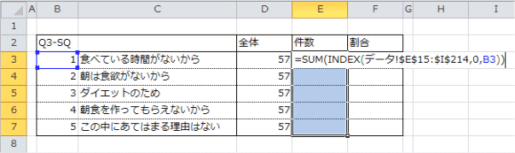 件数を求めるSUM関数の入力 件数を求めるSUM関数の入力