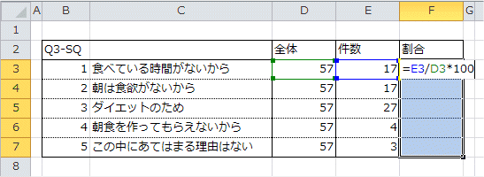 割合を求める数式の入力 割合を求める数式の入力