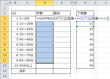 件数を求めるSUMPRODUCT関数の入力 件数を求めるSUMPRODUCT関数の入力