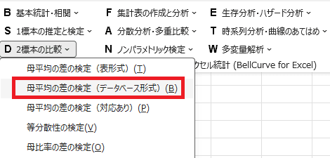エクセル統計のMann-WhitneyのU検定のダイアログ1