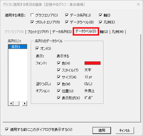 データラベルの適用内容を選択